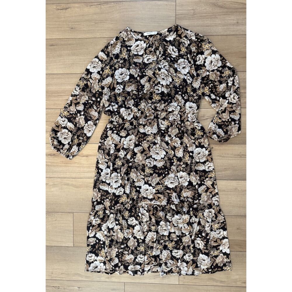 Ricki's Long Sleeve Fall Floral Dress Thanksgiving 2XL XXL Black Brown Women's